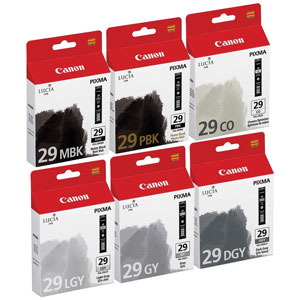 Canon Lucia PGI 29 Multi Pack MBK/PBK/DGY/GY/LGY/CO Ink Cartridges (29)