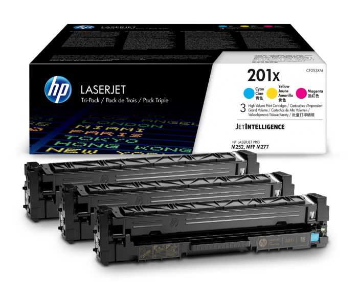 High Capacity 3 Color HP 201X Toner Cartridge Multi Pack, 2.3K Page Yield Each