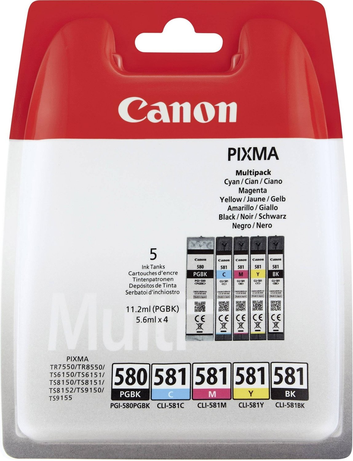 Canon PGI-580 PGBK CLI-581 CMYK Ink Cartridges - PGI 580 581 CMYK, 33.6ml