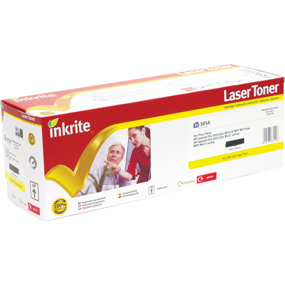 Inkrite Premium Compatible Yellow for HP CE412A (305A) Laser Cartridge, 2.6K Page Yield