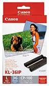 Canon KL 36IP Color Ink Cartridges plus 36 Sheets 3.5" x 4.7" L Size Photo Paper