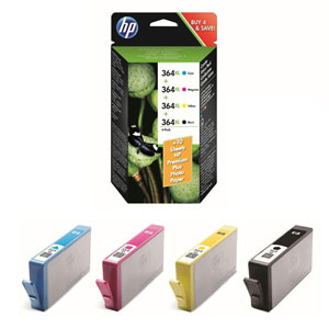 HP No. 364XL Ink Cartridge Combo Pack - B, C, M, Y Plus 10 Sheets Premium Plus Photo Paper