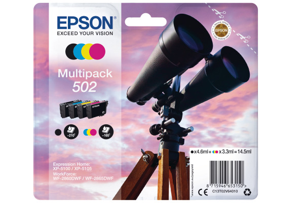 Epson 502 Multipack Ink Cartridges - T02V6 Binoculars Inkjet Printer Cartridges
