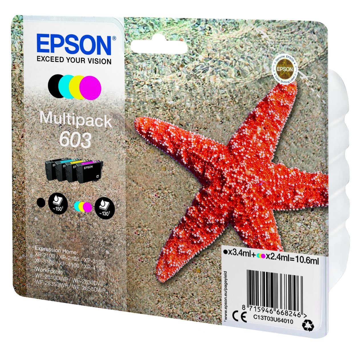 4 Color Epson 603 Ink Cartridge Multipack - T03U640