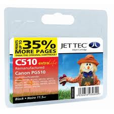 Jettec Replacement Black Ink Cartridge for Canon PG-510, 11.5ml