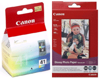 Canon CL-41 Colour Ink Cartridge plus Glossy Photo Paper (4"x6") -170gsm