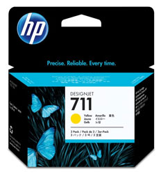 HP 711 Yellow 3 Pack Ink Cartridges - CZ135 Designjet Ink, 29ml Each