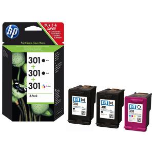 HP 301 Triple Pack Standard Capacity Twin Blacks and Tri-Colour Cartridges