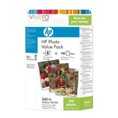 Customised HP 343 Vivera Colour Ink Cartridge plus HP Premium Glossy Photo Paper 10x15cm, 100 Sheets