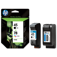 HP 45 Black Ink Cartridge Plus HP 78 Standard Capacity Colour Ink Cartridge - SA308A