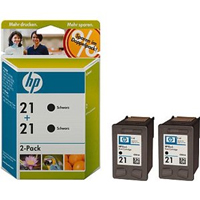 HP No. 21 Twin Pack Black Ink Cartridges