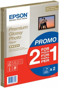 S042169: Epson Premium Glossy Photo Paper, A4 Size, 15 Sheets, Buy One Get One Free