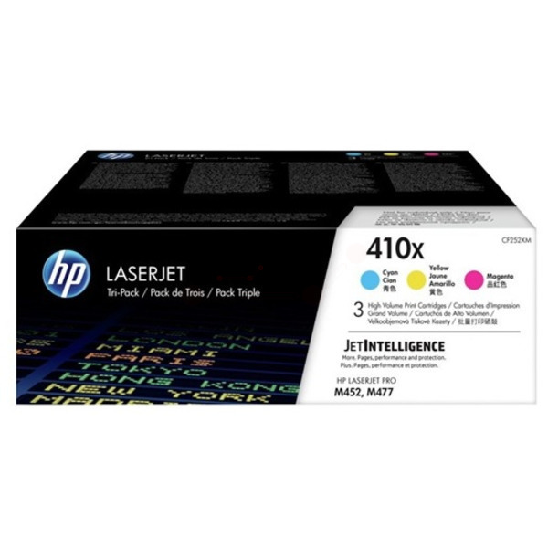 HP LaserJet 4 CF252XM High Capacity 3 Color HP 410X Toner Cartridge Multi Pack, 5K Page Yield Each