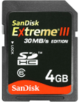 SDSDX3-004G-E31: SanDisk 4GB Extreme III SDHC (Class 6) High Capacity SD Card