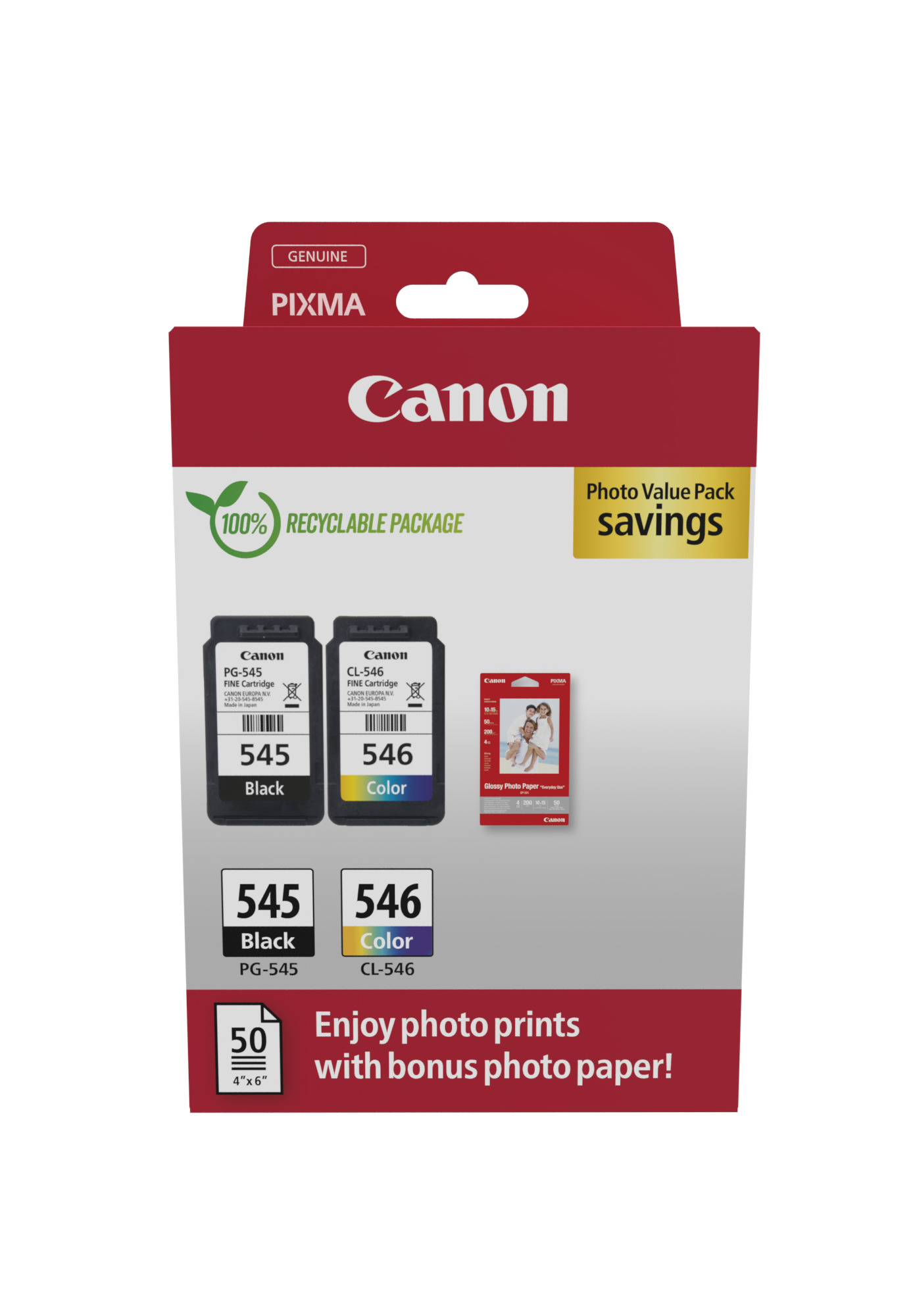 Canon 8287B008 PG-545 and CL-546 Paper Multi Pack Ink Cartridges