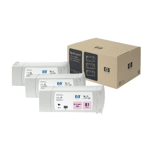 HP 81 Light Magenta DesignJet 3 Pack Dye Ink Cartridges C5071A
