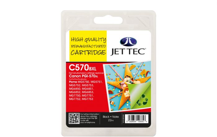 Jet Tec PGI-570XL Black Ink Cartridge, 22ml