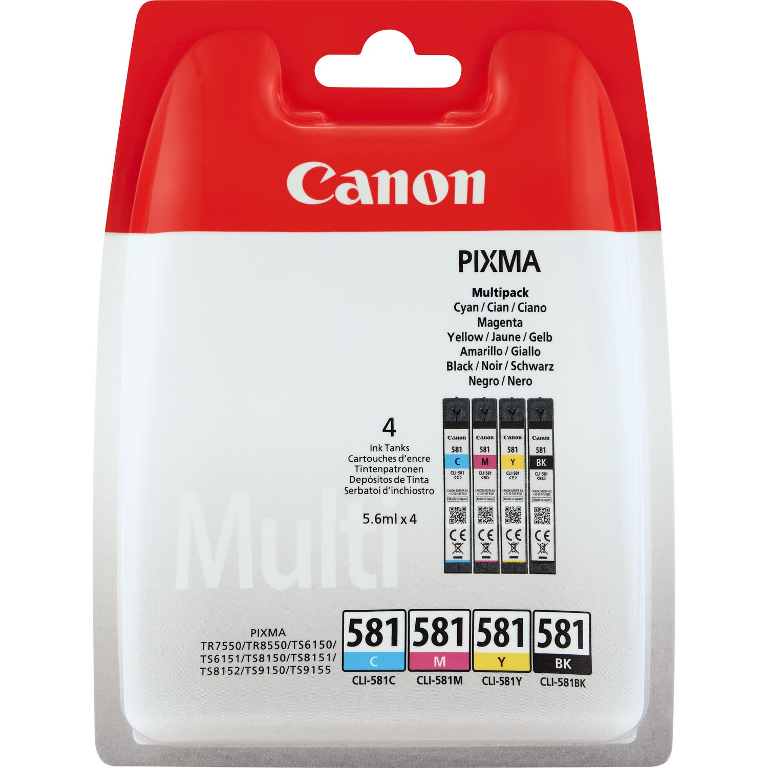 Canon 581 Multi Pack CMYK Ink Cartridges - CLI 581 CMYK, 22.4ml