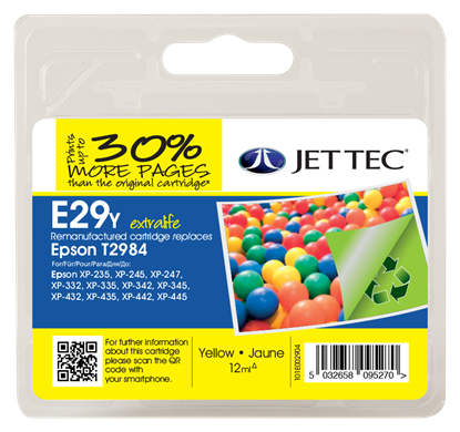 Jet Tec E29Y Compatible Yellow Ink Cartridge for T298440, 12ml