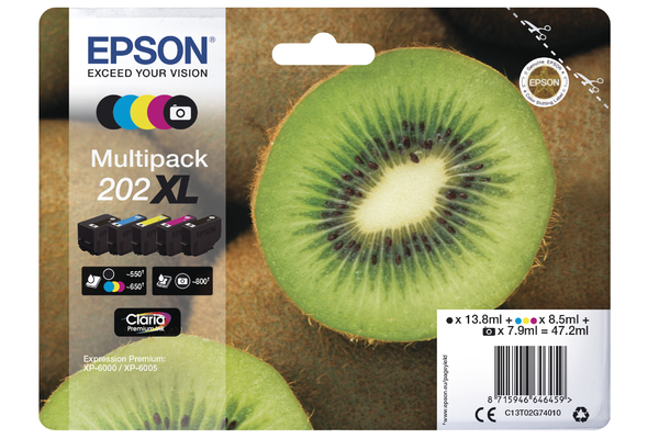 Epson 202XL High Capacity Multipack Ink Cartridges - T02G7 Kiwi Inkjet Printer Cartridges