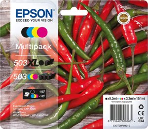 4 Color Epson 503XL Black, 503 CMY Ink Cartridge Multipack - T09R940