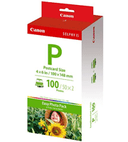 Canon E-P100 Color Ink Cartridge plus 100 Sheets 4" x 6" Post Card Size Photo Paper