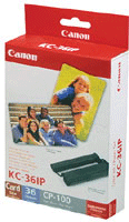 Canon KC 36IP Color Ink Cartridges plus 36 Sheets Credit Card Size Photo Paper