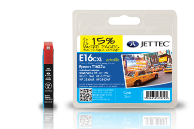 Jettec 16XL High Yield Cyan Ink Cartridge for Epson T1632 - 13ml