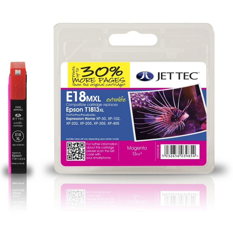 Jettec 18XL High Yield Magenta Ink Cartridge for Epson T1813 - 13ml