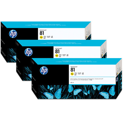 HP 81 Yellow DesignJet 3 Pack Dye Ink Cartridges C5069A
