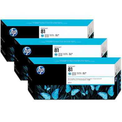 HP 81 Light Cyan DesignJet 3 Pack Dye Ink Cartridges C5070A
