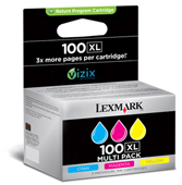 Lexmark 100XL High Capacity C/M/Y Multipack Return Program Ink Cartridges C/M/Y - 014N0850E