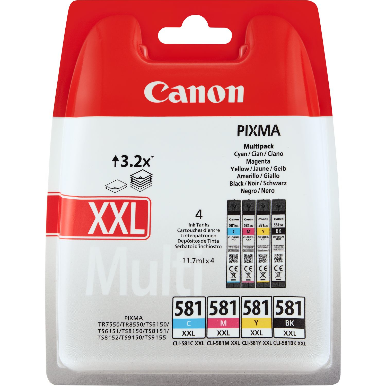 Canon s630 CLI-581XXL-CMYK Extra High Yield Canon CLI-581XXL Multipack ink cartridge, 44ml