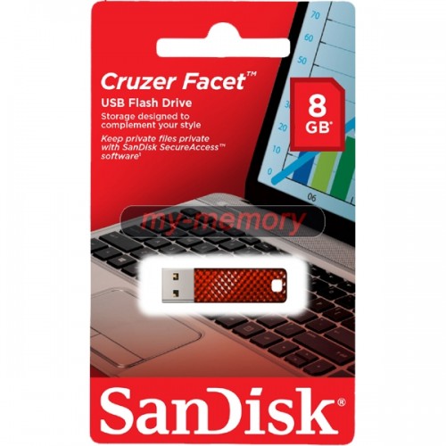 SDCZ55-008G-B35R: SanDisk Cruzer 8GB Red Facet USB 2.0 Flash Drive