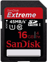 SDSDXS-016G-X46: SanDisk 16GB SDHC UHS-1 Extreme HD Video Memory Card - 45MB/s