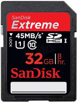 SDSDXS-032G-X46: SanDisk 32GB SDHC UHS-1 Extreme HD Video Memory Card - 45MB/s