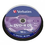 43666: Verbatim DVD+R Pack of 10 Discs, 8x, 8.5GB
